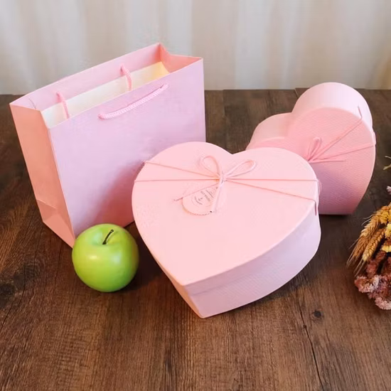 Qingdao Factory Hot Stamping Rigid Cardboard Heart Shape Paper Gift Box with Ribbon for Birthday