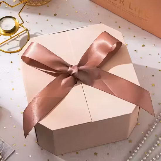 Bow Gift Box Empty Box Senior Birthday Gift Box Simple Solid Color Valentine′s Day Gift Packaging Box